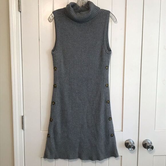 New York & Co. Sleeveless Cowl Neck Sweater Dress Gray Metallic LARGE - Picture 4 of 7